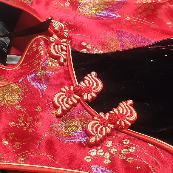 Kim fashion vintage XXL oriental cheongsam embroidered slit dress with neckline - Picture 4 of 9